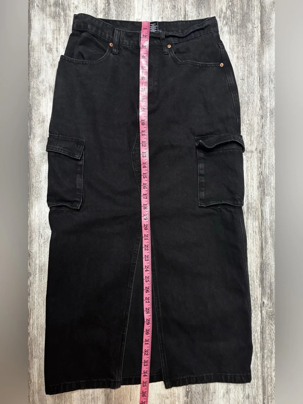 Sincerely Jules Black Cargo Denim Maxi Skirt Y2K Utility Grunge 7/27 Front Slit